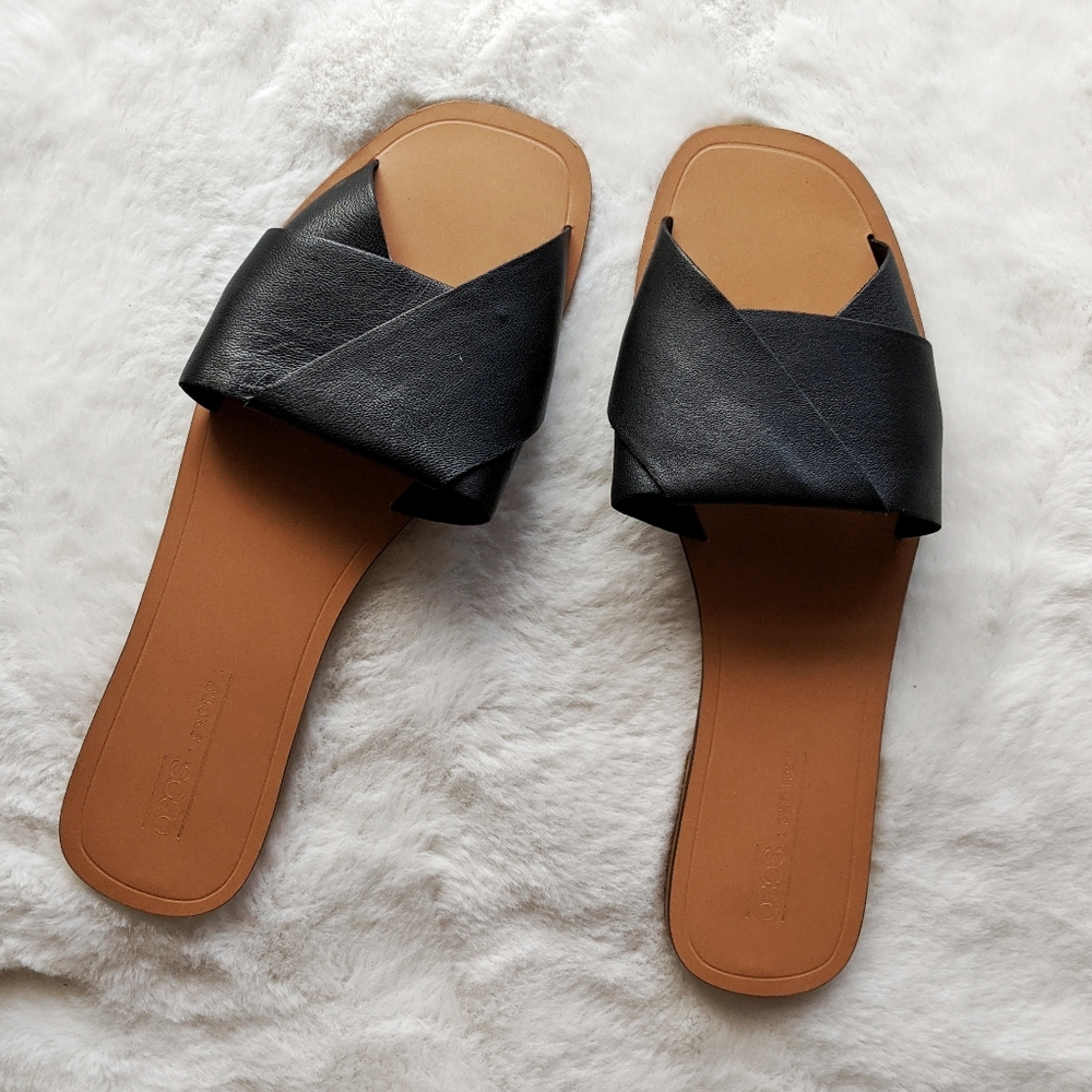 ASOS NWOT Black Leather Slides Sandals
